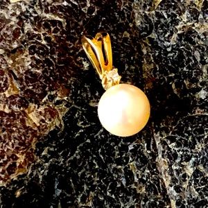 SOLD!!! Genuine Pearl and Diamond Pendant in 14k Gold